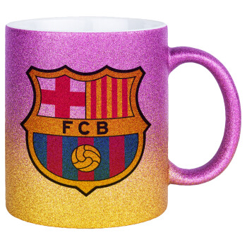 Barcelona FC, Κούπα Χρυσή/Ροζ Glitter, κεραμική, 330ml