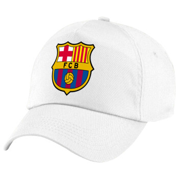 Barcelona FC, Καπέλο παιδικό Baseball, 100% Βαμβακερό Twill, Λευκό (ΒΑΜΒΑΚΕΡΟ, ΠΑΙΔΙΚΟ, UNISEX, ONE SIZE)