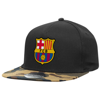 Barcelona FC, Καπέλο Ενηλίκων Flat Snapback Μαύρο/Παραλλαγή, (100% ΒΑΜΒΑΚΕΡΟ TWILL, ΕΝΗΛΙΚΩΝ, UNISEX, ONE SIZE)