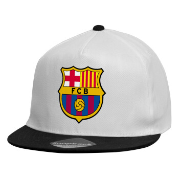 Barcelona FC, Καπέλο παιδικό Flat Snapback, Λευκό (100% ΒΑΜΒΑΚΕΡΟ, ΠΑΙΔΙΚΟ, UNISEX, ONE SIZE)