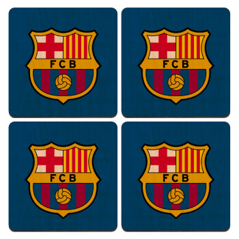 Barcelona FC, ΣΕΤ x4 Σουβέρ ξύλινα τετράγωνα plywood (9cm)