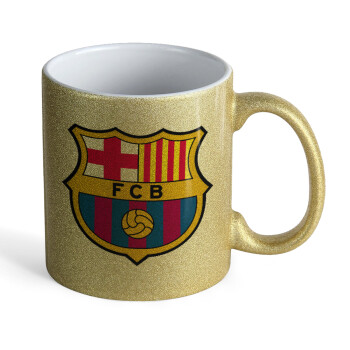 Barcelona FC, Κούπα Χρυσή Glitter που γυαλίζει, κεραμική, 330ml