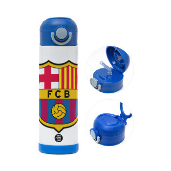 Barcelona FC, Παιδικό παγούρι θερμό, ανοξείδωτο, με καλαμάκι ασφαλείας, ΜΠΛΕ (500ml)