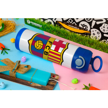 Barcelona FC, Easter candle, Childrens hot water bottle, stainless steel, with safety straw, BLUE (500ml)