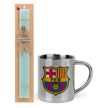 Barcelona FC, Πασχαλινό Σετ, μεταλλική κούπα θερμό (300ml) & πασχαλινή λαμπάδα αρωματική πλακέ (30cm) (ΤΙΡΚΟΥΑΖ)
