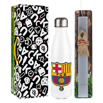Barcelona FC, Easter candle, metallic white thermos bottle (500ml) & aromatic flat candle (30cm) (GRAY)