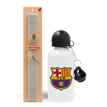 Barcelona FC, Easter Set, metallic aluminum water bottle (500ml) & aromatic flat Easter candle (30cm) (GRAY)