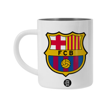 Barcelona FC, Λευκή Ανοξείδωτη Μεταλλική Κούπα 450ml - Διπλού Τοιχώματος 