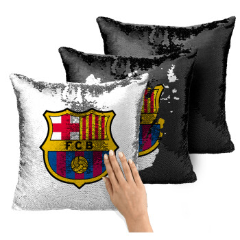 Barcelona FC, Μαξιλάρι καναπέ Μαγικό Μαύρο με πούλιες 40x40cm περιέχεται το γέμισμα