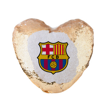 Barcelona FC, Μαξιλάρι καναπέ καρδιά Μαγικό Χρυσό με πούλιες 40x40cm περιέχεται το  γέμισμα