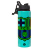 Metallic water bottle with safety lid, 850ml aluminum