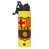 Metallic water bottle with safety lid, 850ml aluminum