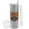 Tumbler stainless steel Silver 600ml, with metal straw & cleaning brush