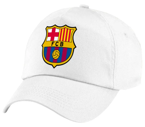 Barcelona FC — Πεντάφυλλο καπέλο Λευκό, 100% Βαμβακερό (Twill), με ρύθμιση, unisex