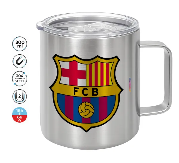 Barcelona FC — Double-walled stainless steel mug 300ml with temperature-retaining lid