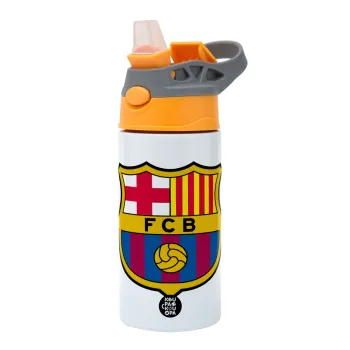 Barcelona FC, Children's hot water bottle, stainless steel, with safety straw, Orange/Grey (360ml) BPA-FREE