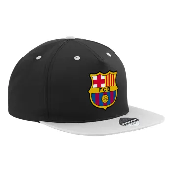 Barcelona FC, Adult Flat Snapback Hat Black/Grey, (100% COTTON TWILL, ADULT, UNISEX, ONE SIZE)