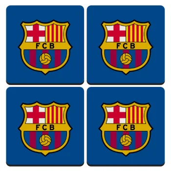 Barcelona FC, ΣΕΤ 4 Σουβέρ ξύλινα τετράγωνα (9cm)