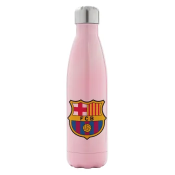Barcelona FC, Μεταλλικό παγούρι θερμός Ροζ Ιριδίζον (Stainless steel), διπλού τοιχώματος, 500ml