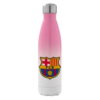 Barcelona FC, Μεταλλικό παγούρι θερμός Ροζ/Λευκό (Stainless steel), διπλού τοιχώματος, 500ml