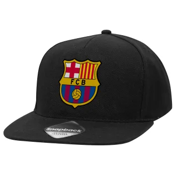 Barcelona FC, Καπέλο Ενηλίκων Flat Snapback Μαύρο, (100% ΒΑΜΒΑΚΕΡΟ TWILL, ΕΝΗΛΙΚΩΝ, UNISEX, ONE SIZE)