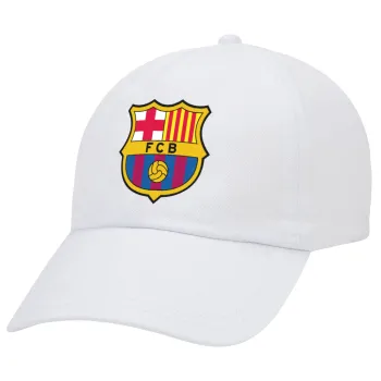 Barcelona FC, Adult Baseball Cap White 5-panel (POLYESTER, ADULT, UNISEX, ONE SIZE)