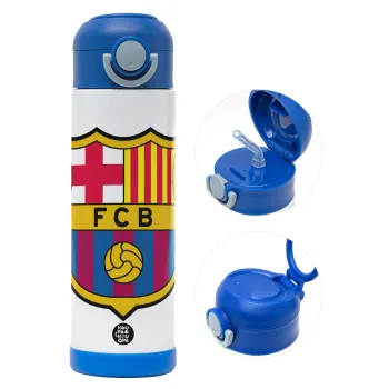 Barcelona FC, Παιδικό παγούρι θερμό, ανοξείδωτο, με καλαμάκι ασφαλείας, ΜΠΛΕ (500ml)