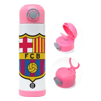 Barcelona FC, Children's hot water bottle, stainless steel, with safety straw, PINK (500ml)