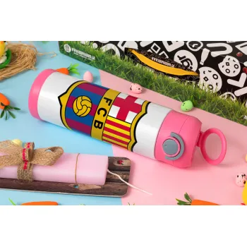 Barcelona FC, Πασχαλινή Λαμπάδα με Παιδικό παγούρι θερμό, ανοξείδωτο, με καλαμάκι ασφαλείας, ΡΟΖ (500ml)