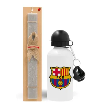 Barcelona FC, Easter Set, metallic aluminum water bottle (500ml) & aromatic flat Easter candle (30cm) (GRAY)