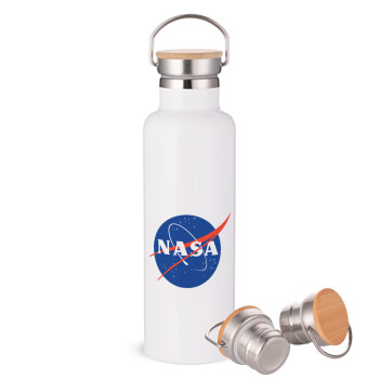 Nasa, Stainless steel White with wooden lid (bamboo), double wall, 750ml