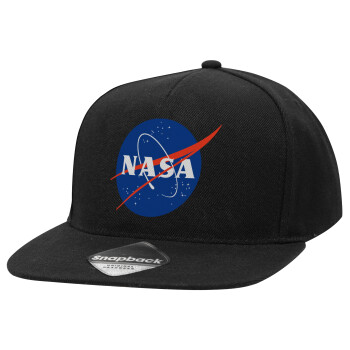 Nasa, Καπέλο Ενηλίκων Flat Snapback Μαύρο, (100% ΒΑΜΒΑΚΕΡΟ TWILL, ΕΝΗΛΙΚΩΝ, UNISEX, ONE SIZE)