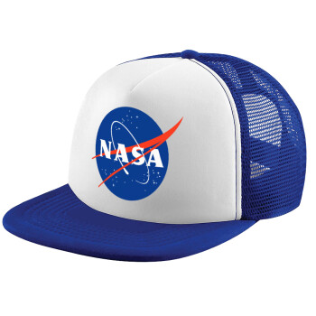 Nasa, Adult Soft Trucker Hat with Blue/White Mesh (POLYESTER, ADULT, UNISEX, ONE SIZE)