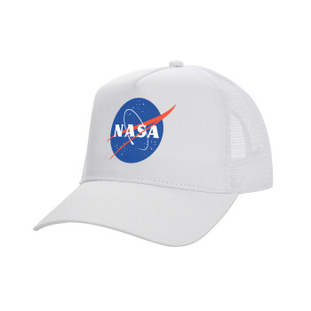Nasa, Structured Trucker Adult Hat, with Mesh, WHITE (100% COTTON, ADULT, UNISEX, ONE SIZE)