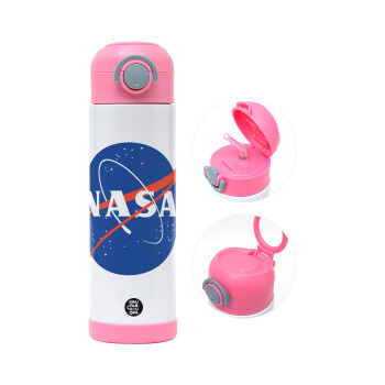 Nasa, Children's hot water bottle, stainless steel, with safety straw, PINK (500ml)