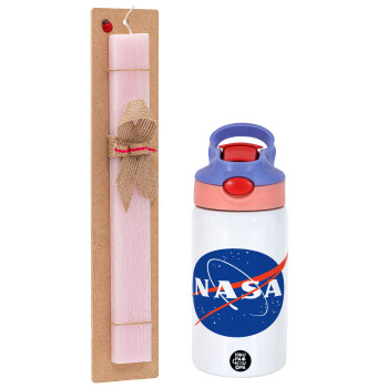 Nasa, Πασχαλινό Σετ, Παιδικό παγούρι θερμό, ανοξείδωτο, με καλαμάκι ασφαλείας, ροζ/μωβ (350ml) & πασχαλινή λαμπάδα αρωματική πλακέ (30cm) (ΡΟΖ)