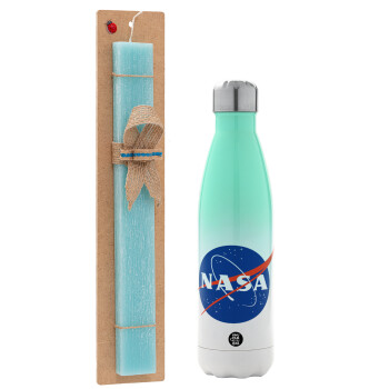 Nasa, Easter Set, Metallic green/white thermos (Stainless steel), double-walled, 500ml & scented flat Easter candle (30cm) (TURQUOISE)