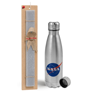Nasa, Easter Set, metallic Inox water bottle (750ml) & aromatic flat Easter candle (30cm) (GRAY)