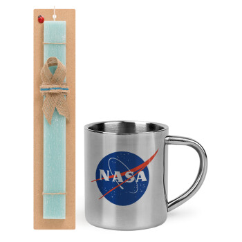 Nasa, Easter Set, metallic thermal cup (300ml) & aromatic flat Easter candle (30cm) (TURQUOISE)