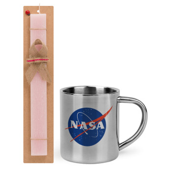 Nasa, Easter Set, metallic thermal cup (300ml) & aromatic flat Easter candle (30cm) (PINK)