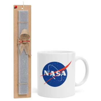 Nasa, Πασχαλινή Λαμπάδα με Κούπα κεραμική (330ml) & κερί αρωματικό πλακέ (30cm) (ΓΚΡΙ)