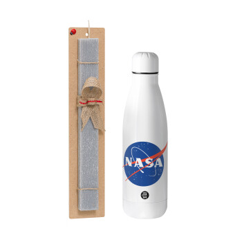 Nasa, Easter Set, metallic stainless thermos bottle (500ml) & scented flat Easter candle (30cm) (GRAY)