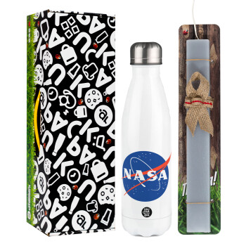 Nasa, Easter candle, metallic white thermos bottle (500ml) & aromatic flat candle (30cm) (GRAY)