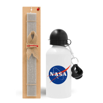Nasa, Easter Set, metallic aluminum water bottle (500ml) & aromatic flat Easter candle (30cm) (GRAY)