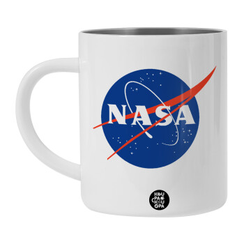 Nasa, Λευκή Ανοξείδωτη Μεταλλική Κούπα 450ml - Διπλού Τοιχώματος 