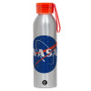 Aluminum Sports Bottle 650ml – Silver with Red Cap and Silicone Strap