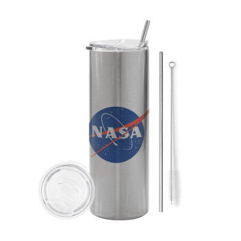 Nasa, Tumbler stainless steel Silver 600ml, with metal straw & cleaning brush