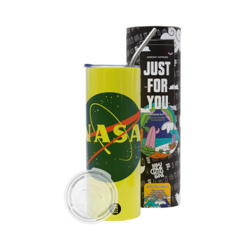 Nasa, Neon Yellow Travel Tumbler θερμό, μεταλλικό καλαμάκι(Ανωξείδωτο 304 Food grade, BPA free, 600ml)
