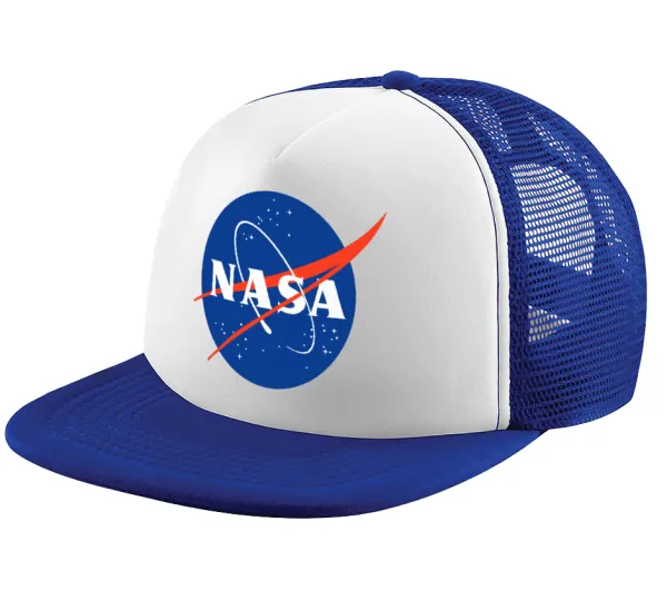 Nasa — Adult Soft Trucker Hat with Blue/White Mesh (POLYESTER, ADULT, UNISEX, ONE SIZE)