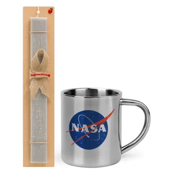 Nasa, Easter Set, metallic thermal cup (300ml) & Easter aromatic flat candle (30cm) (GRAY)
